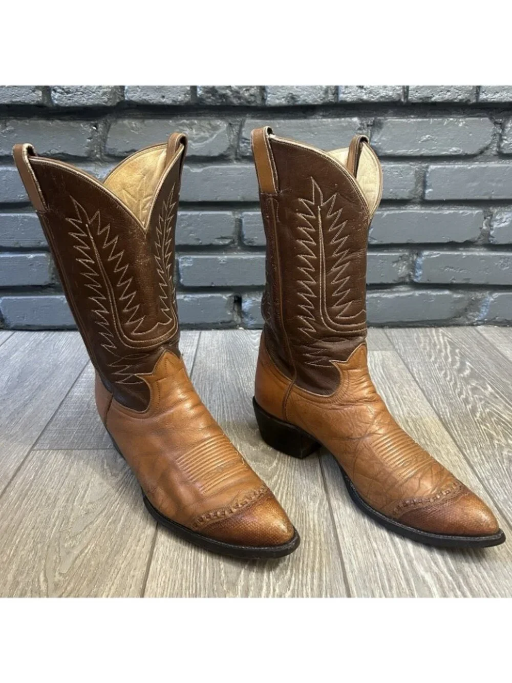 Tony Lama Vintage Gold Label Wingtip Western Cowboy Boots Mens 13 D